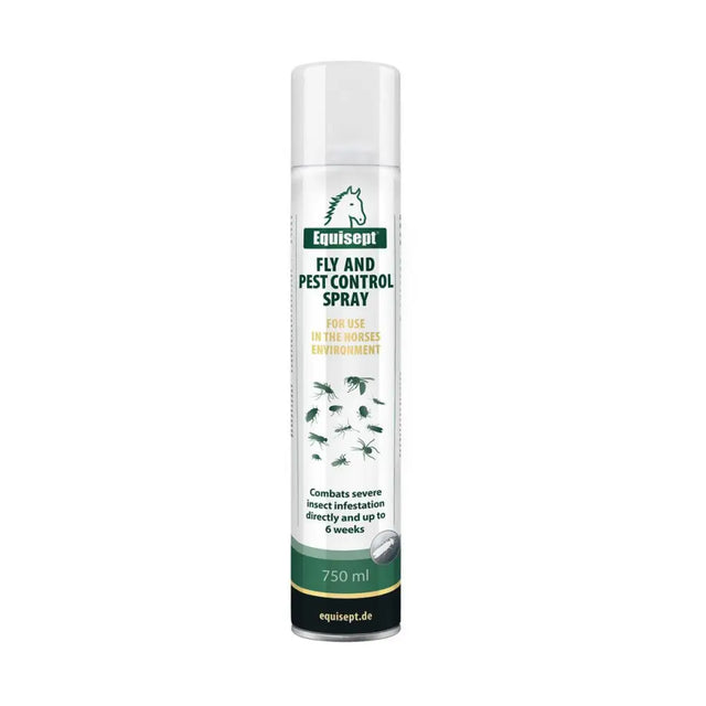 White and green equine products equisept flyspray aerosol can 750 ml pest control spray for flies and insects