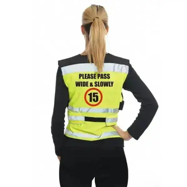 Equisafety 15mph Pass Wide & Slow Hi-Vis Waistcoats Yellow X Large Hi-Vis Barnstaple Equestrian Supplies