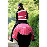 Pink reflective horse saddle pad with white trim from equisafety breathable mesh fly quarter sheets collection