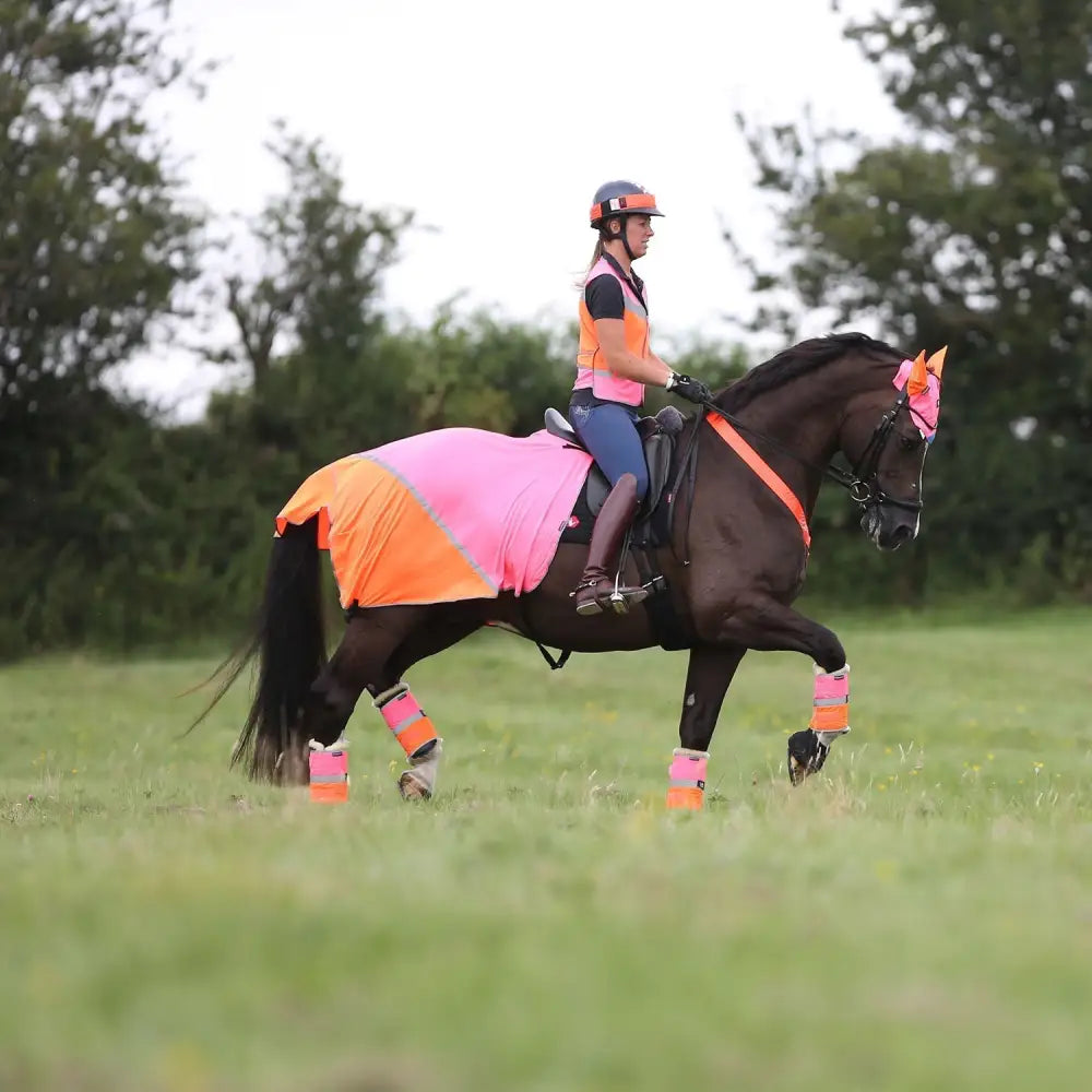 Equisafety Breathable Mesh Quarter Sheet Pink/Orange COB Pink/Orange Barnstaple Equestrian Supplies