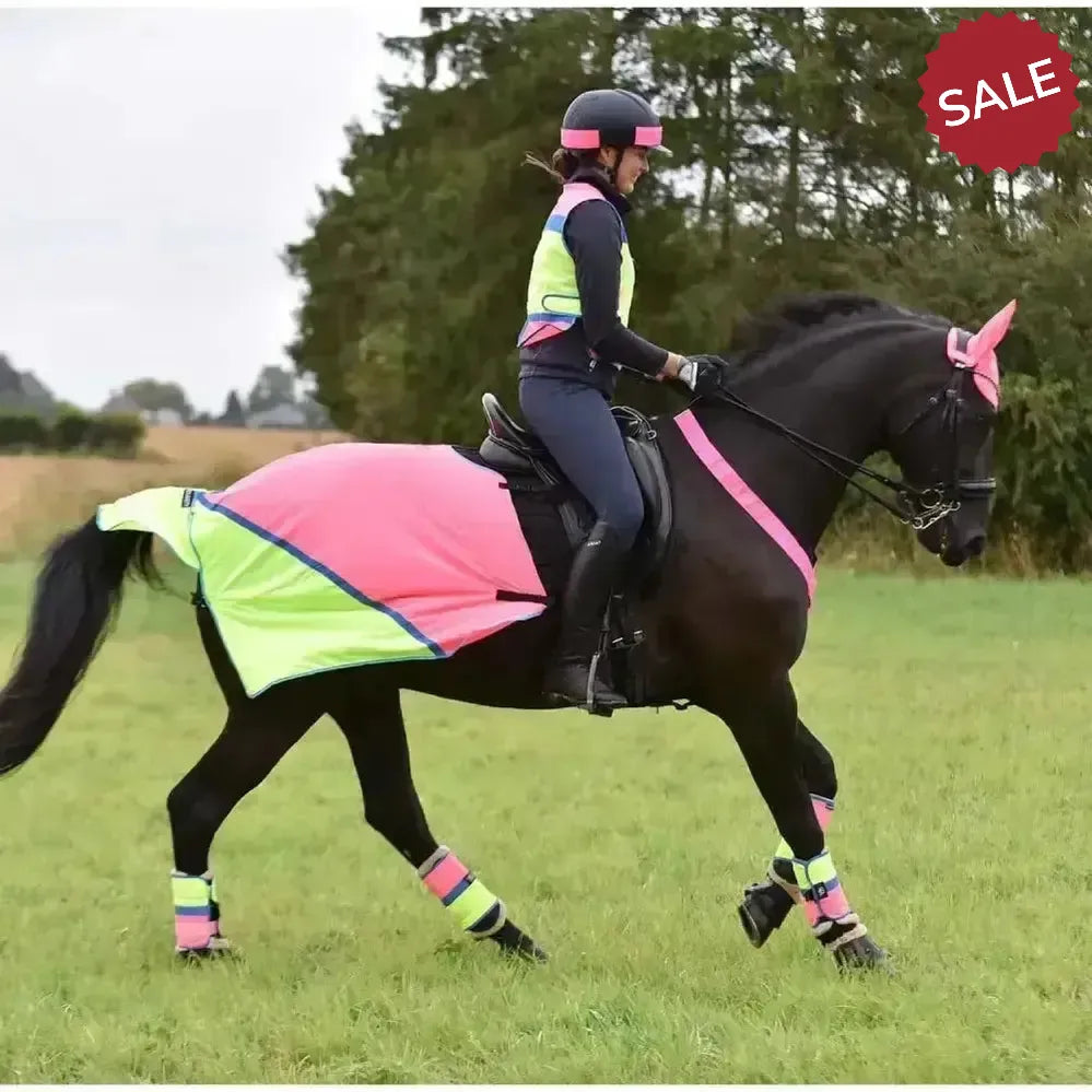 Equisafety Breathable Mesh Quarter Sheet Pink/Yellow COB Pink/Yellow Ride On Fly Rugs