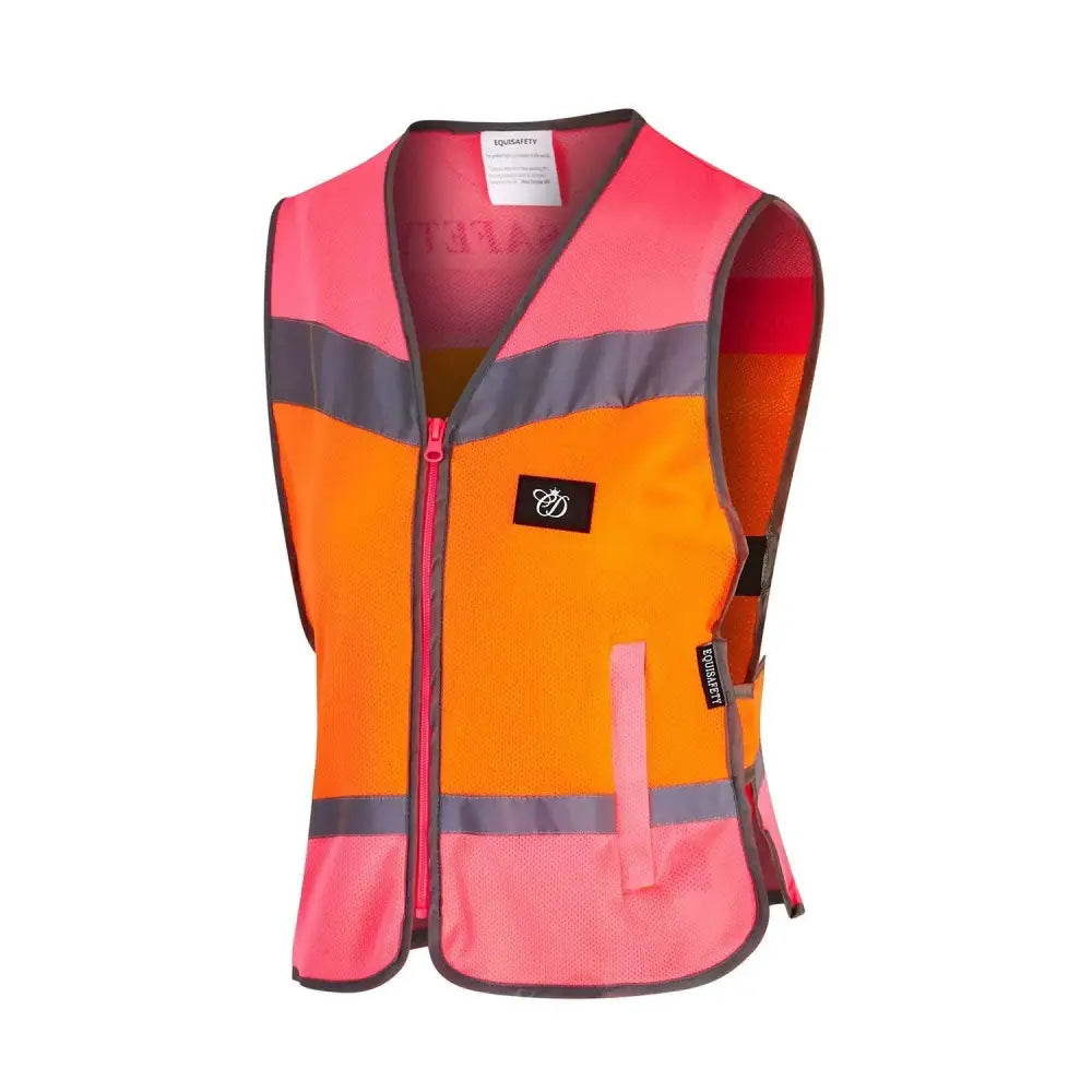 Equisafety Childrens Hi-Vis Waistcoats Multi-Coloured Pink / Orange Childs - 4 - 8 Years Hi-Vis Barnstaple Equestrian Supplies