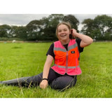 Equisafety hi viz multi colour waistcoat in bright orange and pink with reflective stripes and breathable mesh hi-vis material