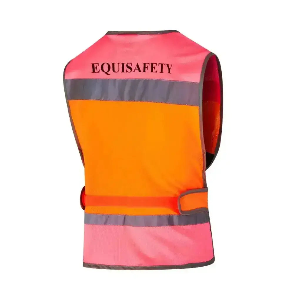 Equisafety hi viz multi colour waistcoat in bright pink and orange with reflective stripes made from highly breathable mesh hi-vis