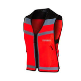 Bright red equisafety hi viz waistcoat plain air with gray reflective stripes and black trim for safety