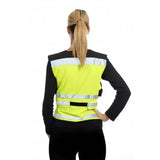 Equisafety hi viz waistcoat plain air in high-visibility yellow with reflective stripes and black shoulder panels
