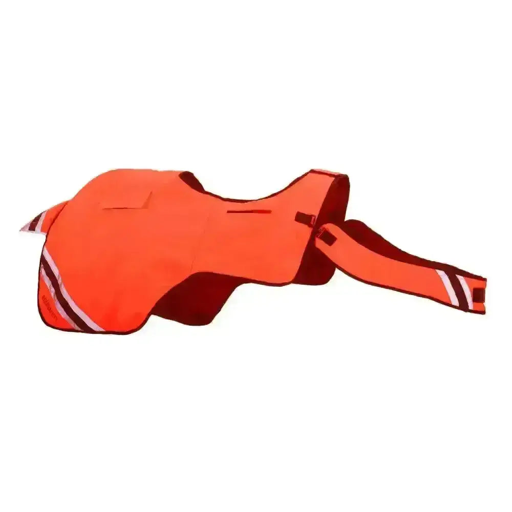 Bright orange equisafety hi viz wraparound winter exercise rug with reflective stripes made of performance fabric