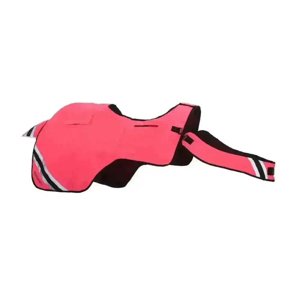 Bright pink wraparound winter exercise rug with black trim reflective stripes contoured design performance fabric