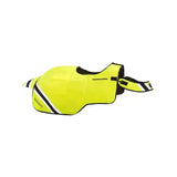 Bright yellow equisafety hi viz wraparound winter exercise rug with black trim reflective stripes and performance fabric