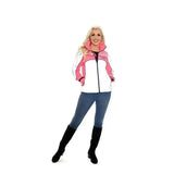 Equisafety mercury lightweight pink and white zip-up reflective riding coat with patterned collar and sleeve accents