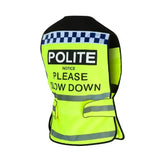 Equisafety polite vis waistcoat in high-visibility yellow with reflective stripes blue white checkered band breathable lightweight