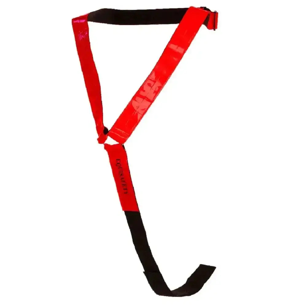 Red and black equisafety reflective horse neck bands with reflective strips for high visibility and safety