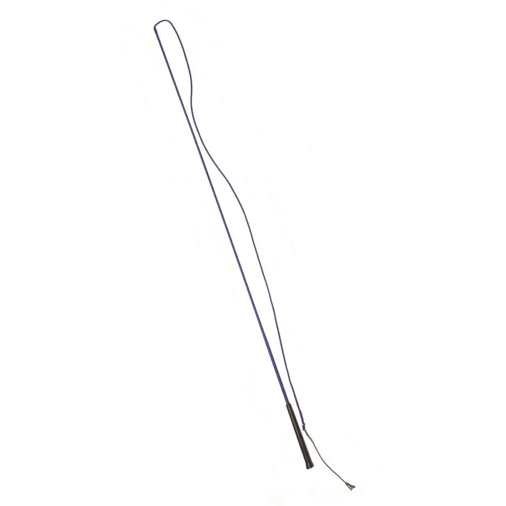 Black leather equisential economy lunge whip with long slender handle and thin flexible lash for riding training