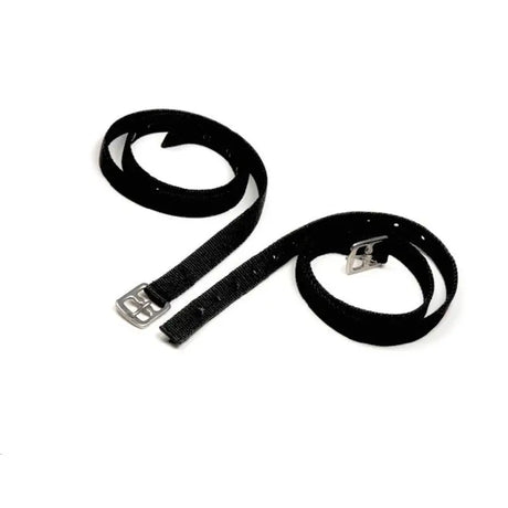 Black nylon stirrup leathers with silver toned metal buckle from equisential nylon stirrup collection