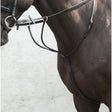 Black leather equisential running martingale with silver metal hardware designed for running martingale use