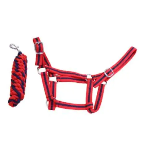Equissential Economy Headcollar & Leadrope Set Red/Navy Pony Headcollar Sets