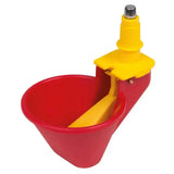 Eton auto drinking red and yellow plastic livestock waterer with metal nozzle for small animal supplies