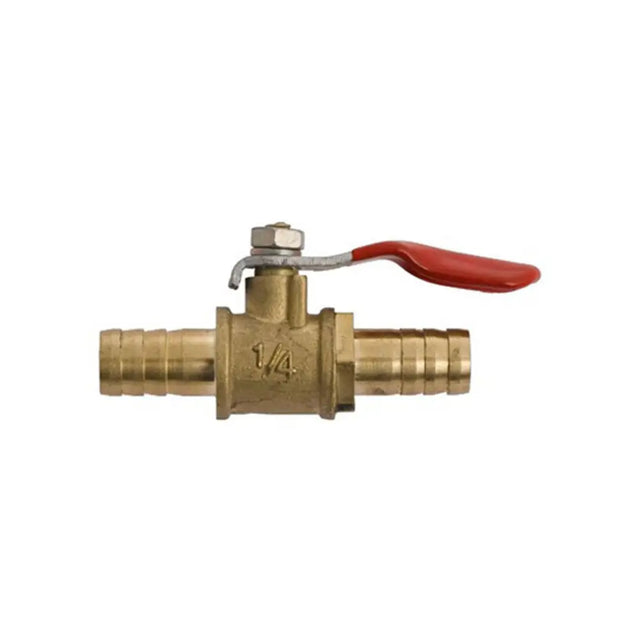 Eton brass in-line stop tap with red handle brass ball valve and 1/4 inch threaded ports for 9mm hose systems