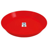 Bright red glossy plastic eton chick tray poultry feeder with central label for easy chick feeding use