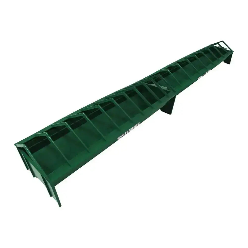 Green metal eton chicken trough poultry feeder 100 cm with multiple compartments for easy feeding