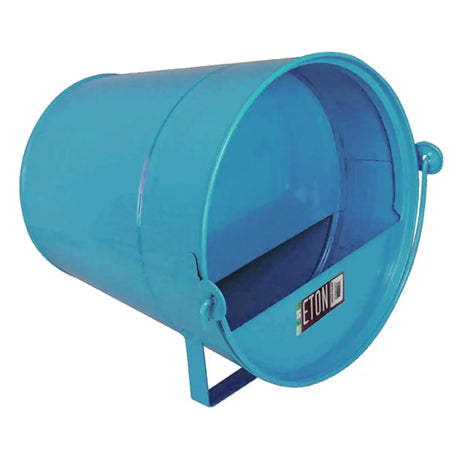 Blue metal eton cottage garden bucket poultry drinker with handle and side opening for easy use