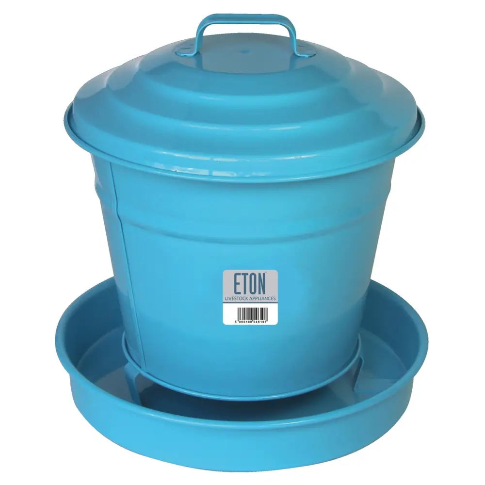 Blue eton cottage garden metal covered feeder with lid and base tray for poultry feeding in garden use