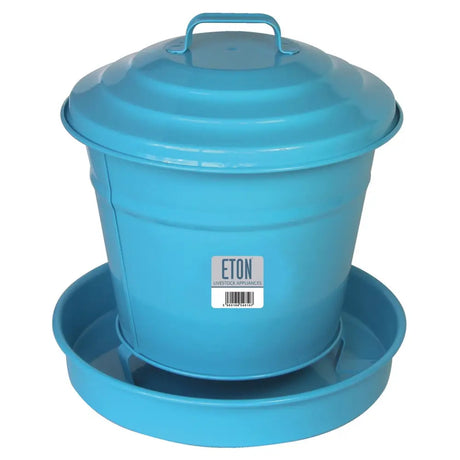 Blue eton cottage garden metal covered feeder with lid and base tray for poultry feeding in garden use