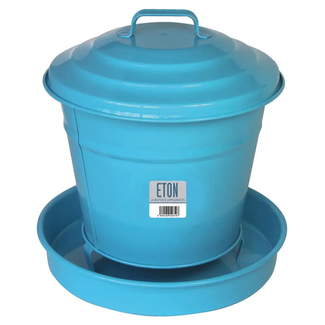 Blue eton cottage garden metal covered feeder with lid and base tray for poultry feeding in garden use