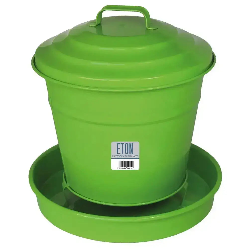 Bright green eton cottage garden metal covered feeder with matching lid and base tray for poultry use