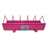 Bright pink metal eton cottage garden trough poultry feeder with zinc plated trough and triangular support bars