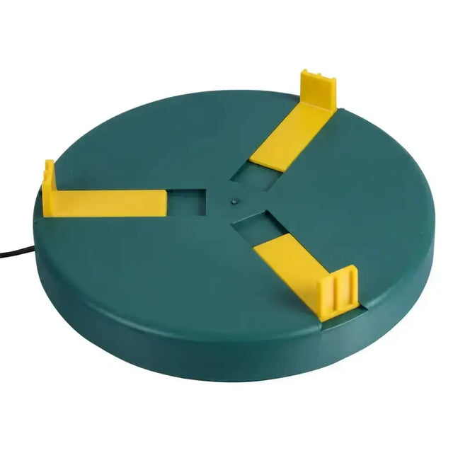Teal eton drinker heater with three bright yellow adjustable arms and reversible retaining lugs for secure fit