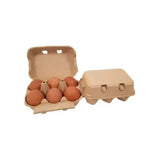 Brown cardboard eton egg box flat top holding six brown eggs showing quality box opening for safe storage