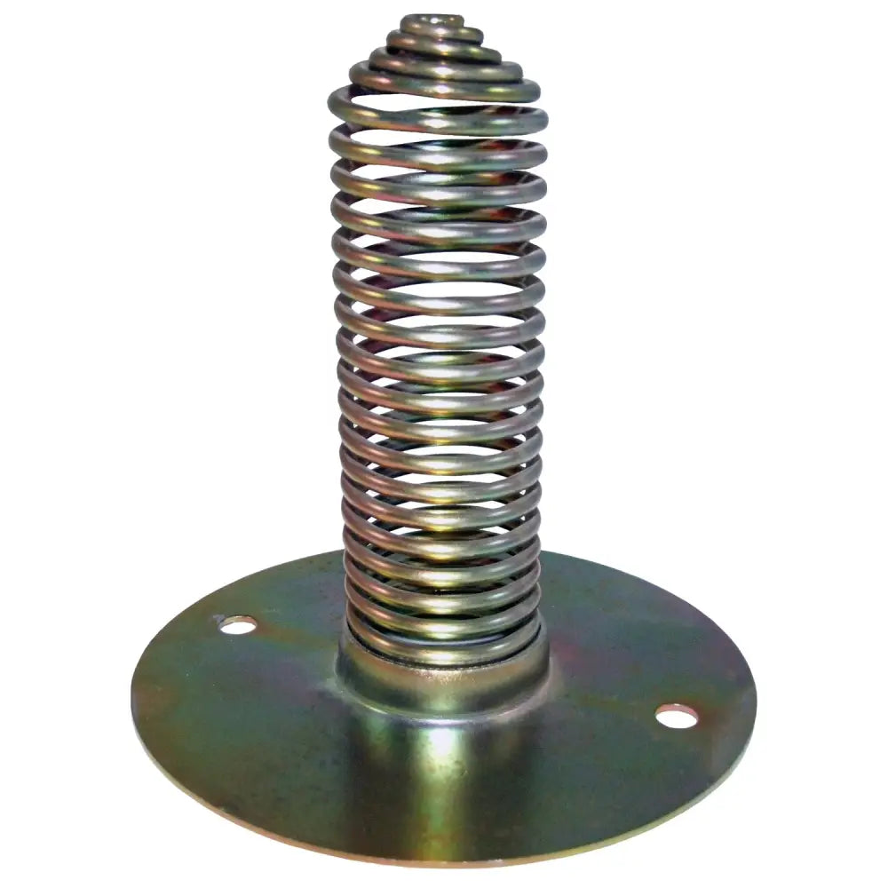 Metallic eton feeder spring spiral mounted on circular flange base for weatherproof demand feeder use
