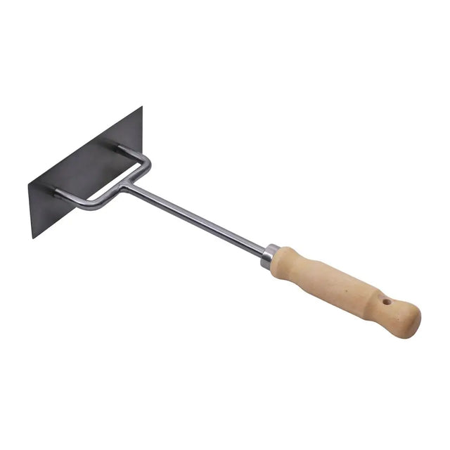 Wooden-handled eton heavy-duty metal scraper tool with a rectangular blade and curved handle for tough cleaning tasks
