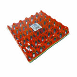 Eton plastic egg tray in vibrant orange with glossy finish and flexible rainbow-hued circular cutouts
