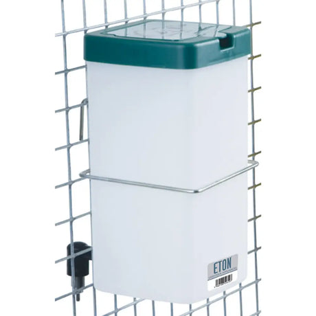 Eton plastic square white plastic square nipple drinker with teal lid and black spout for animals