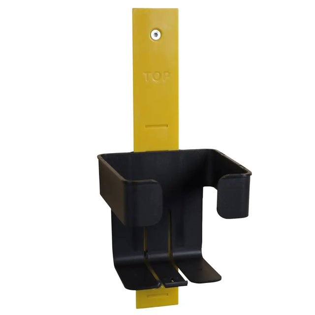 Yellow and black eton plastic square nipple drinker wall mounting bracket with sturdy plastic base and metal bracket