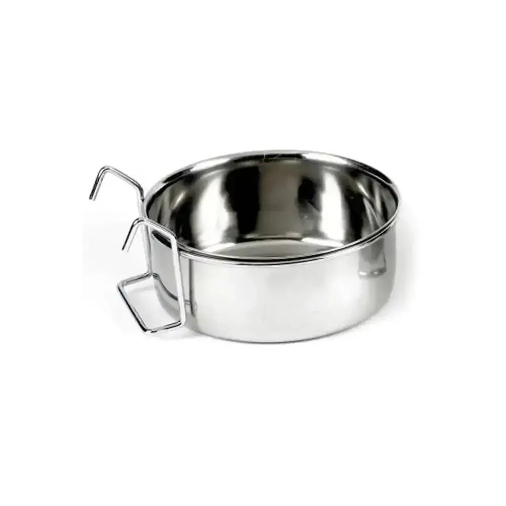 Eton stainless steel coop cup with hanger featuring a removable stainless steel bowl and two sturdy wire handles