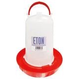 White plastic eton ts12 poultry drinker with red handle and base made from high quality robust plastic for feeding chickens