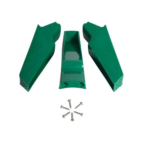 Green plastic eton ts18 poultry drinker legs with central channel angled ends and six silver screws to fit ts18 drinker