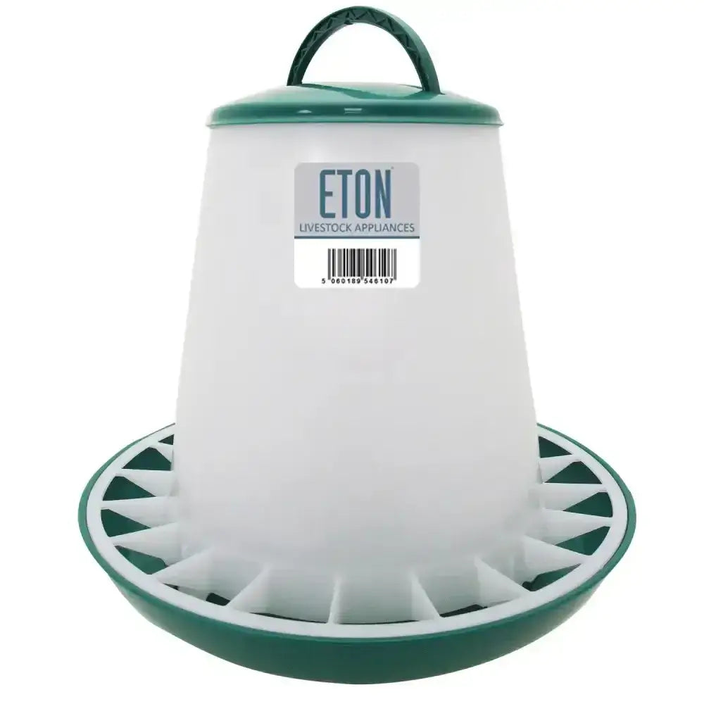 Eton tsf poultry feeder green white and green robust plastic feeder with twist lock base and top handle for easy carrying