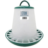 Eton tsf poultry feeder green white and green robust plastic feeder with twist lock base and top handle for easy carrying