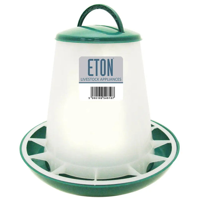 Eton tsf poultry feeder green with handle top made of robust plastic feeder with twist lock base for chickens