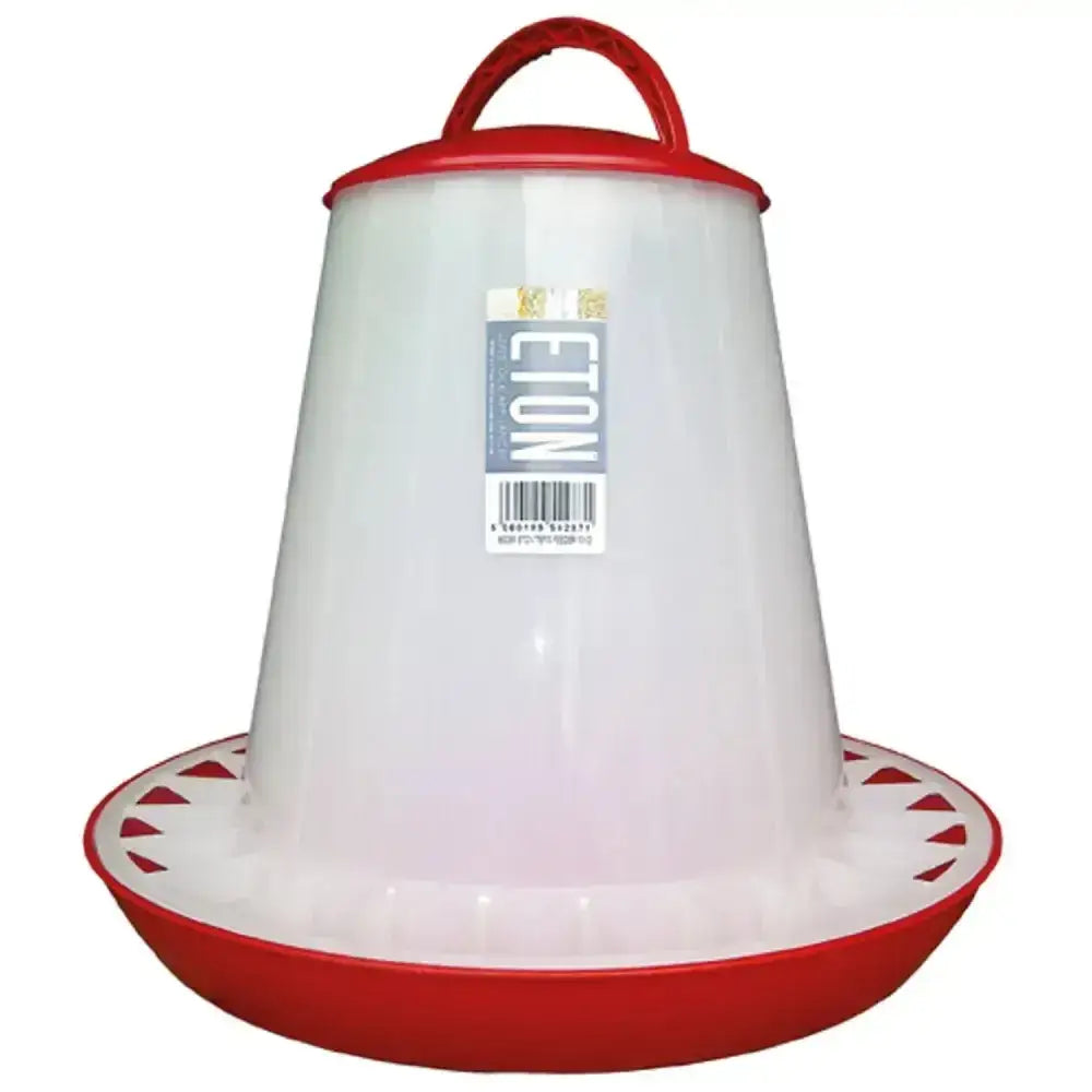 Eton tsf poultry feeder red with a robust plastic feeder and twist lock base featuring a handle on top