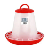 Eton tsf poultry feeder red sturdy plastic feeder with twist lock base and handle for easy chicken feeding