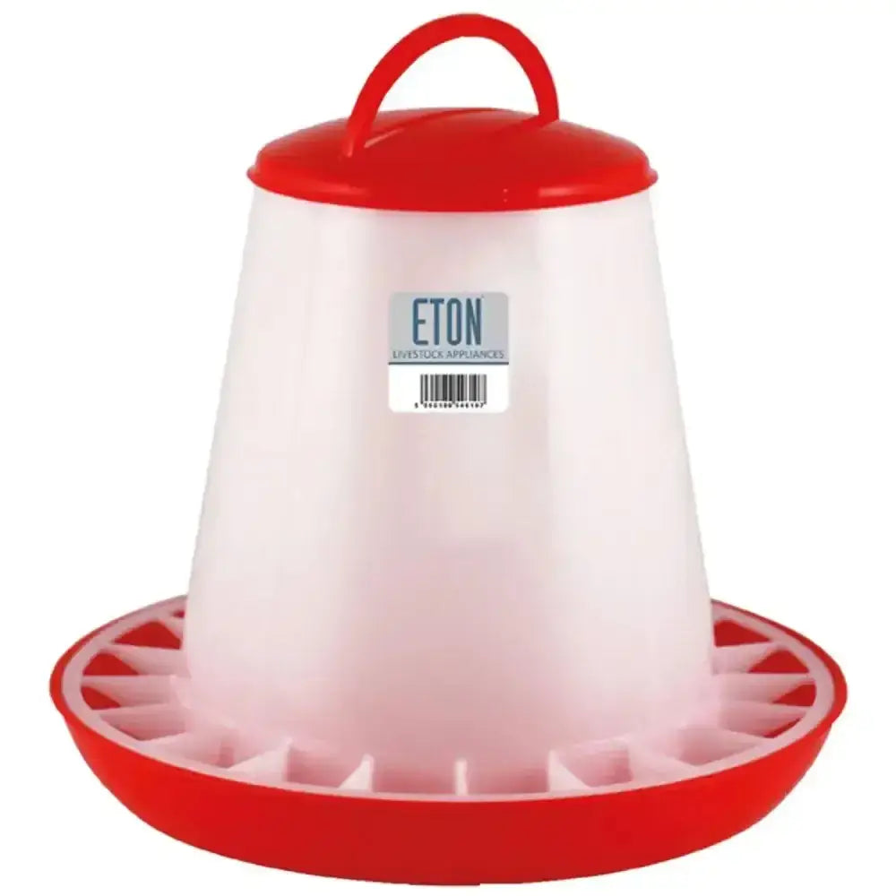 Eton tsf poultry feeder red with a twist lock base is a robust plastic feeder with handle for easy use