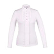 White fair play blanca long sleeve competition shirt with high collar and front button closure