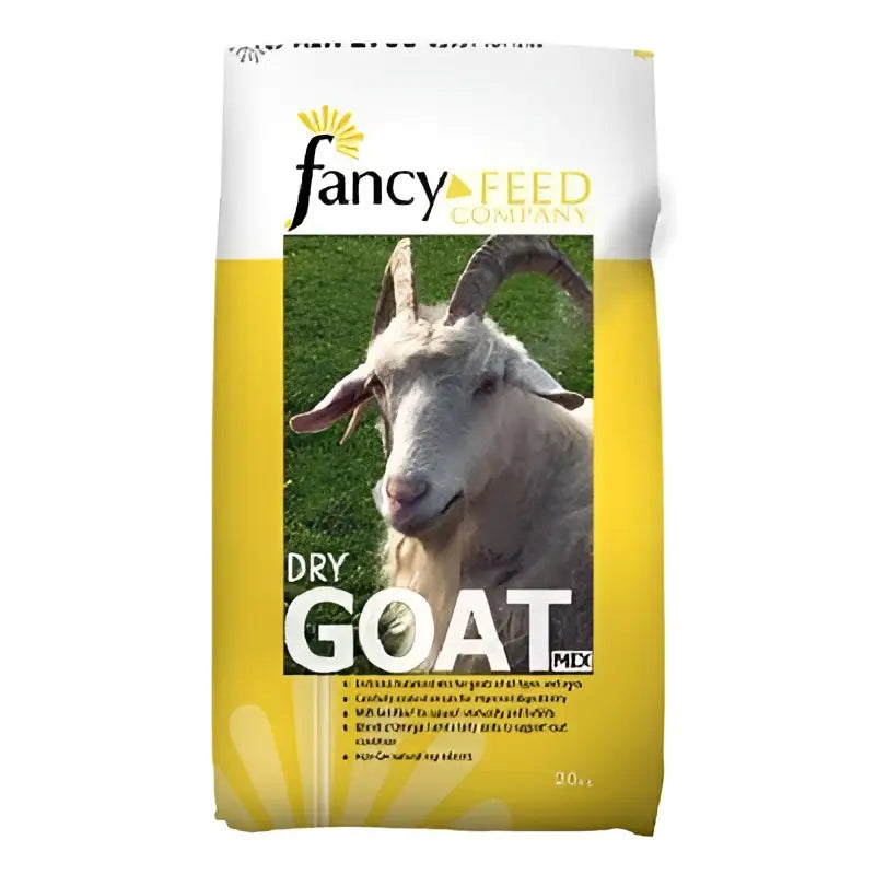 Yellow and white bag of fancy feeds dry goat mix 20 kg for feeding goats with premium dry goat mix