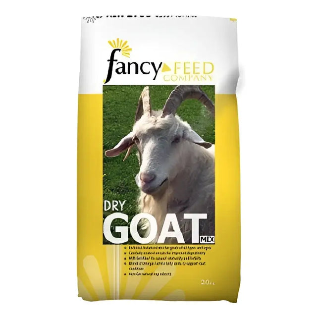 Yellow and white bag of fancy feeds dry goat mix 20 kg for feeding goats with premium dry goat mix