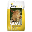 Yellow bag of fancy feeds dry goat mix with appetising fully balanced mix and bruised oats featuring light-colored goat